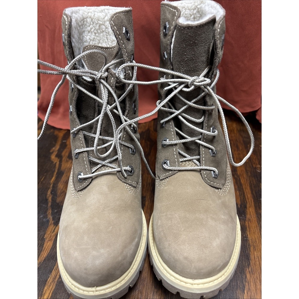 EUC Timberland Women's 6.5 M Waterproof Roll Fold-Down Teddy Fleece Brown 8330R